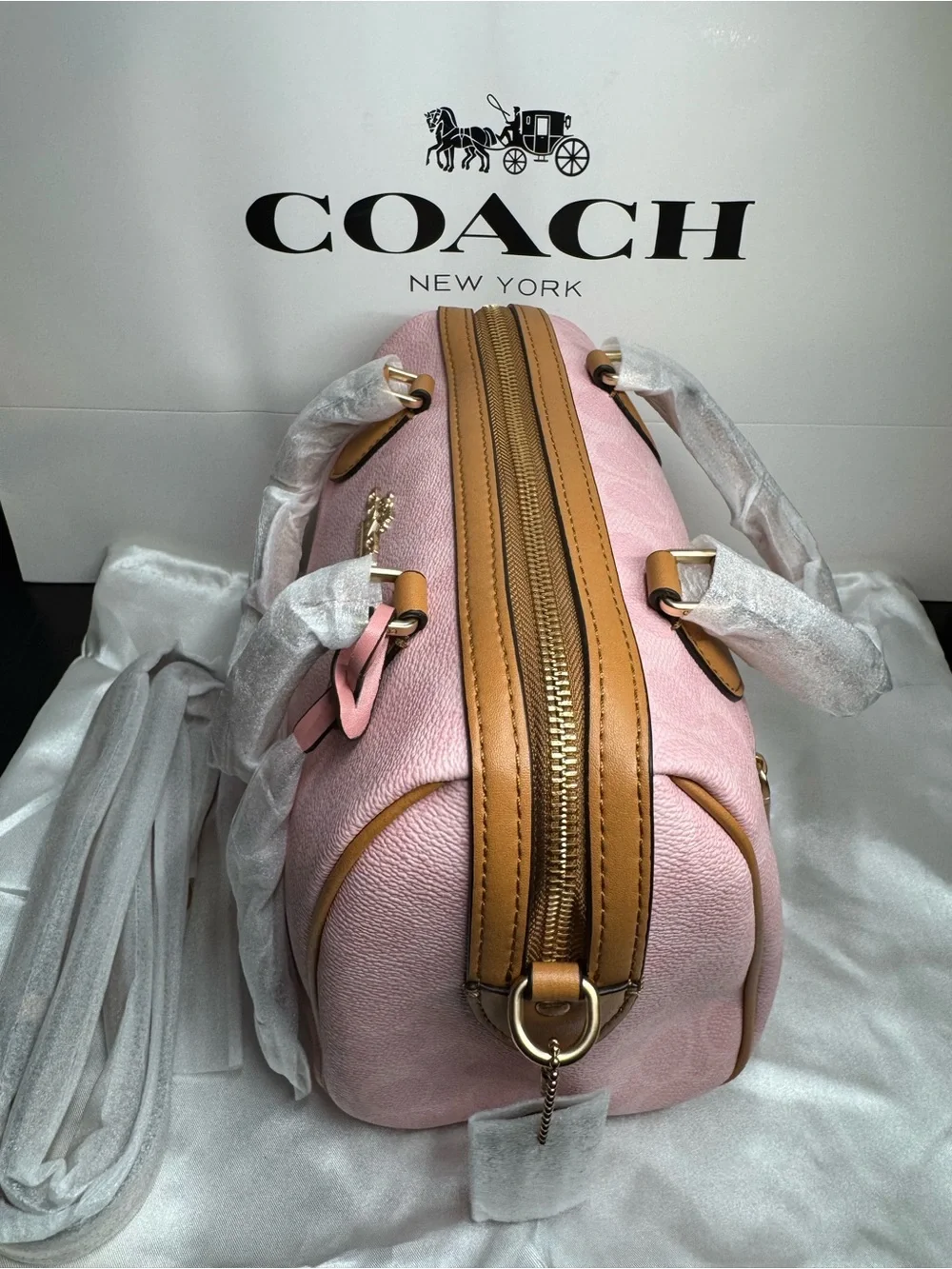 Coach Pink Leather Satchel with Tan Trim